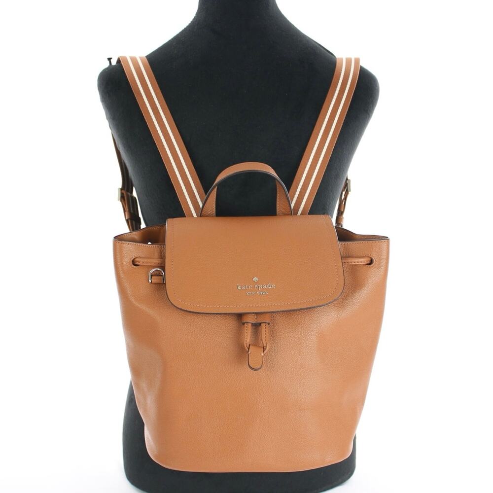 Kate Spade Rosie Medium Flap Backpack Warm Gingerbread Brown Pebbled Leather Bag - Picture 7 of 9